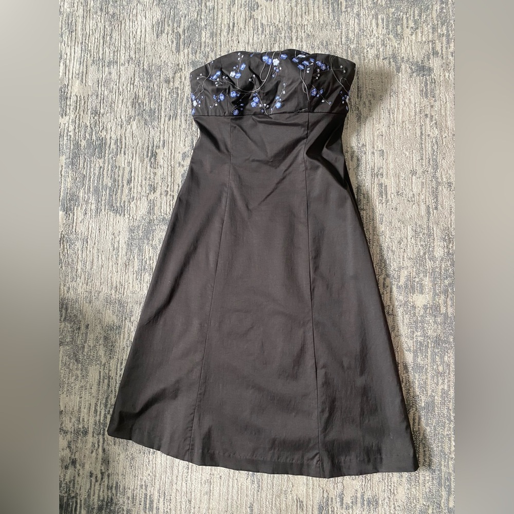 Express convertible (place straps) midi Dress with Blue Floral Embroidery